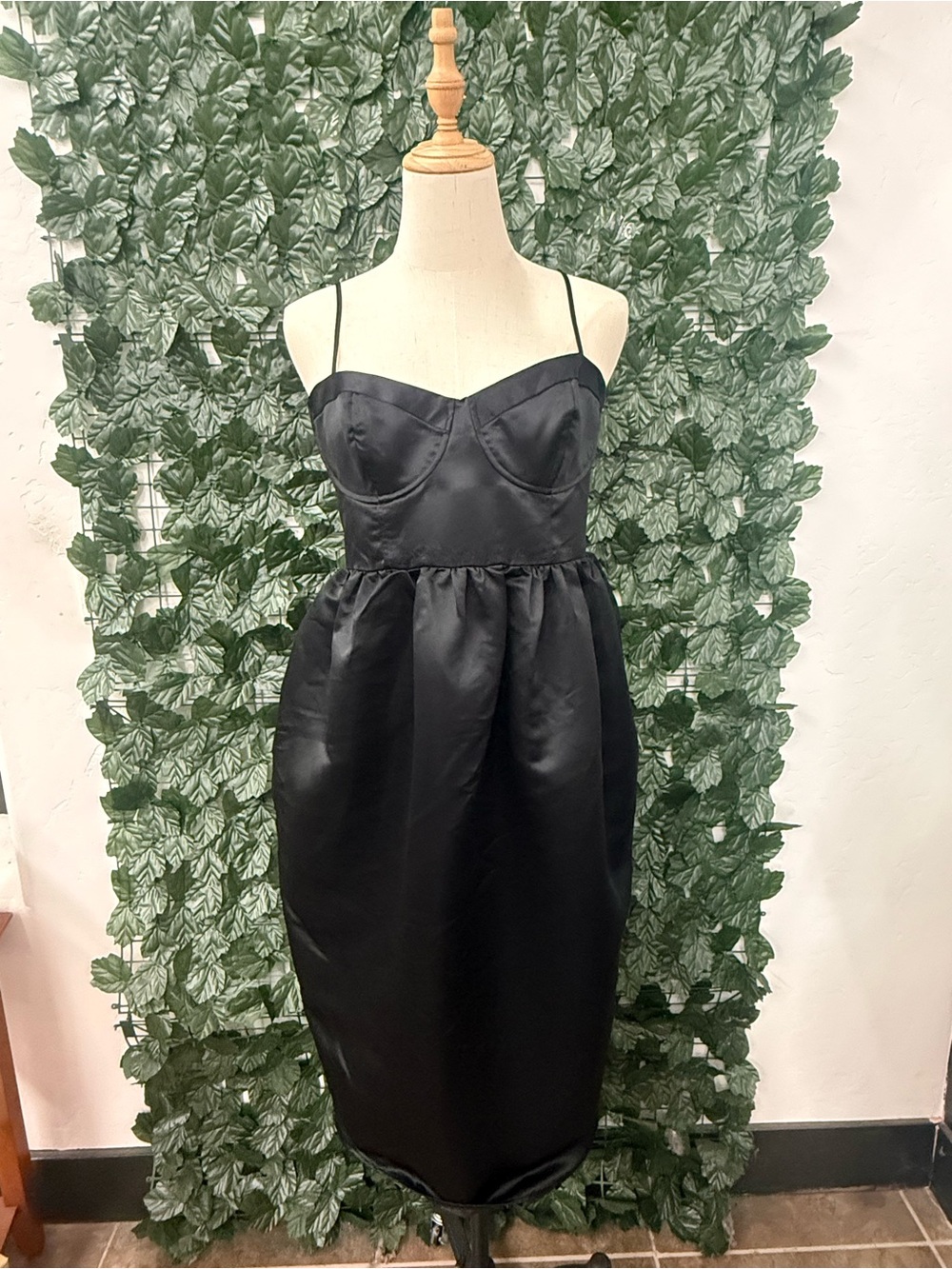 Black Satin midi Spaghetti-Strap Dress Future collective